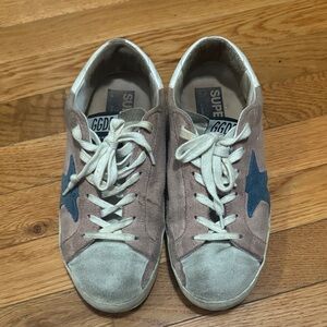 Golden Goose Pink Suede Sneakers with Blue Star